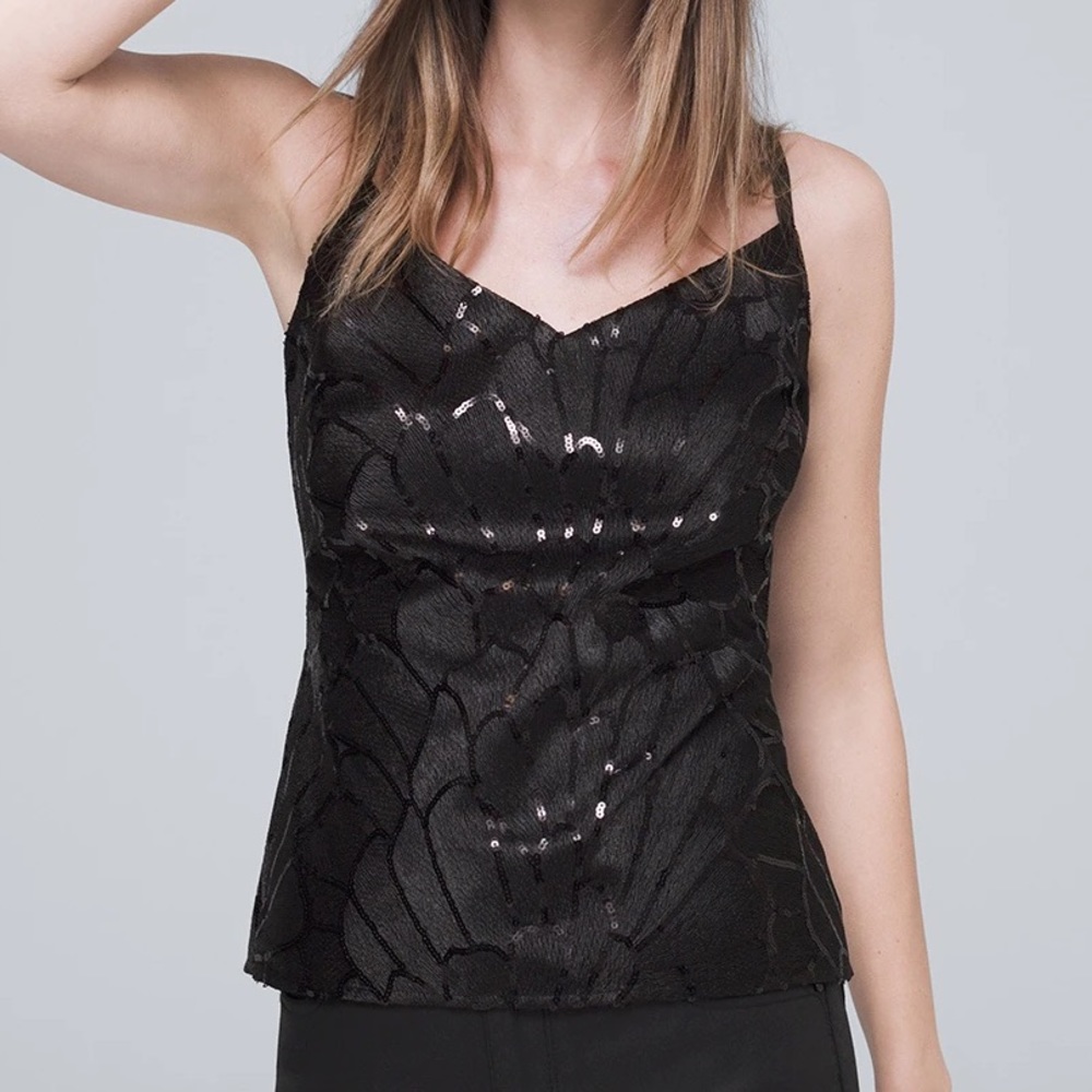 NWT V NECK SEQUIN EMBROIDERED CAMISOLE SIZE XS / 2